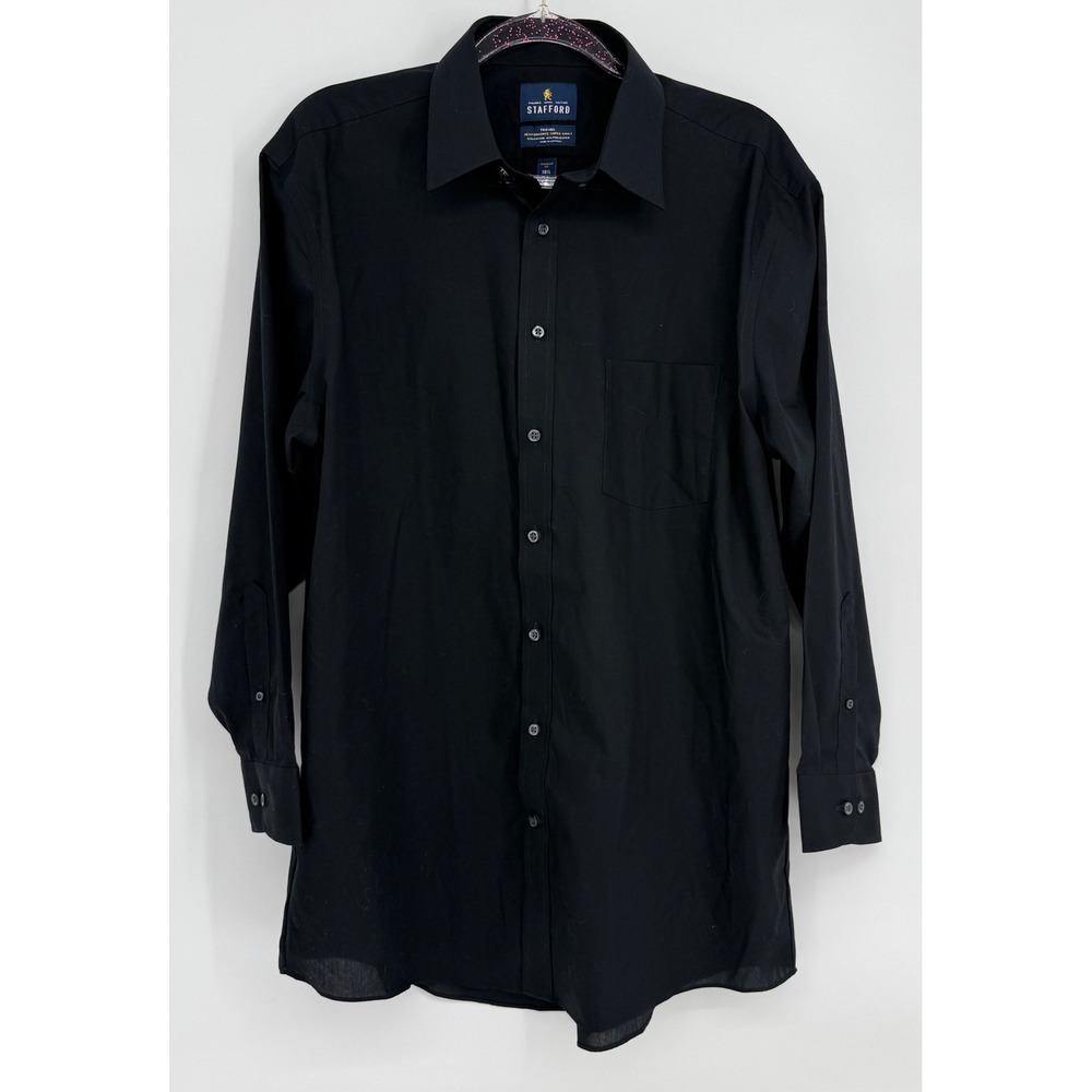 Stafford Mens Travel Performance Super Shirt Black Regular Fit Sz 16.5/32-3